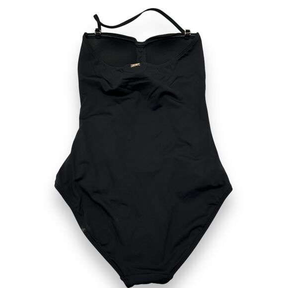 Anne Cole Black Shirred Twist Front One Piece Swimsuit Size 8 Halter Bandeau - Picture 8 of 9